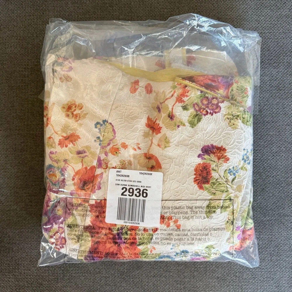 Anthropologie Maeve Square-Neck Piped Midi Dress Cream Floral - Picture 7 of 7